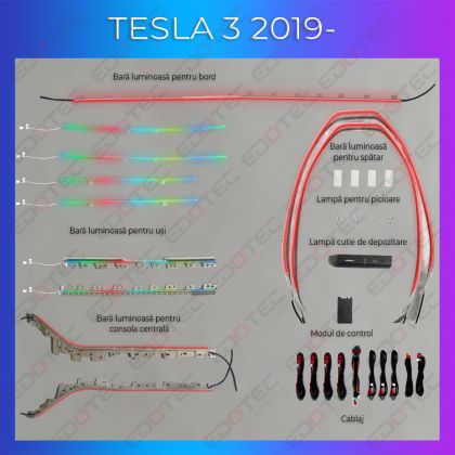 Lumini Ambientale NIGHTVIBE Tesla Model 3 2019-2020 set complet control telefon