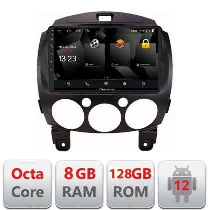 Navigatie Mazda 2 2007-2013 Android radio gps internet 8+128 carplay android auto