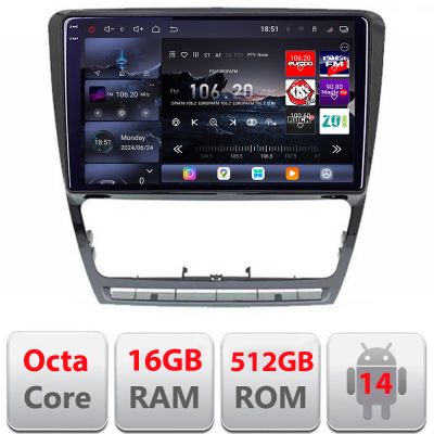 Navigatie Skoda Octavia 2 2005-2013 Edotec Kit-005 8 core QLED 2K 16+512GB 360 Android Waze USB Navigatie Internet Youtube Radio