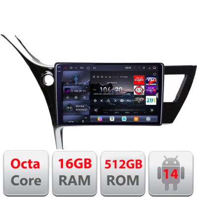 Navigatie Toyota Corolla 2017-Edotec Kit-COROLLA17 8 core QLED 2K 16+512GB 360 Android Waze USB Navigatie Internet Youtube Radio