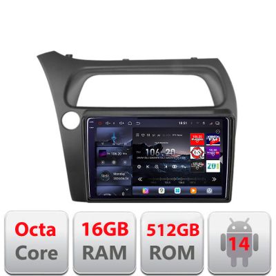 Navigatie Honda Civic Hatchback 2006-2012 Edotec Kit-hatchback 8 core QLED 2K 16+512GB 360 Android Waze USB Navigatie Internet Youtube Radio