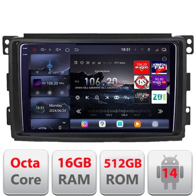 Navigatie Smart 2005-2010 Edotec Kit-SMART05 8 core QLED 2K 16+512GB 360 Android Waze USB Navigatie Internet Youtube Radio