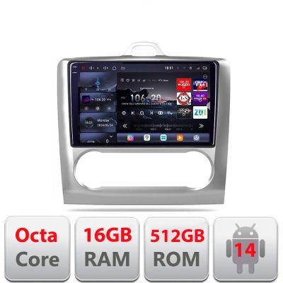 Navigatie Ford Focus 2 Clima Automata 2005-2010 Edotec Kit-140-automatic 8 core QLED 2K 16+512GB 360 Android Waze USB Navigatie Internet Youtube Radio