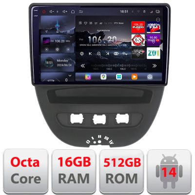 Navigatie Citroen C1 Peugeot 107 Toyota Aygo 2005-2014 Android radio gps internet 8 core QLED 2K 16+512GB 360 Edotec v2