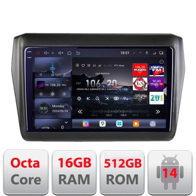 Navigatie Suzuki Swift 2017- Edotec Kit-2179 8 core QLED 2K 16+512GB 360 Android Waze USB Navigatie Internet Youtube Radio