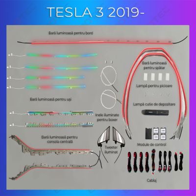Lumini Ambientale NIGHTVIBE Tesla Model 3 2019-2020 set complet control telefon