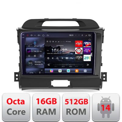 Navigatie Kia Sportage 2010- Edotec Kit-325 8 core QLED 2K 16+512GB 360 Android Waze USB Navigatie Internet Youtube Radio