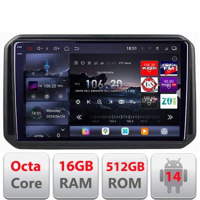 Navigatie Suzuki Ignis 2016- Edotec Kit-IGNIS16 8 core QLED 2K 16+512GB 360 Android Waze USB Navigatie Internet Youtube Radio