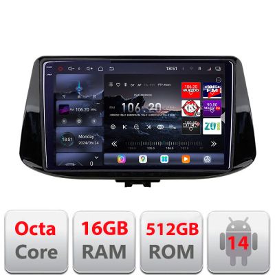Navigatie Hyundai I30 2017- Edotec Kit-1041 8 core QLED 2K 16+512GB 360 Android Waze USB Navigatie Internet Youtube Radio