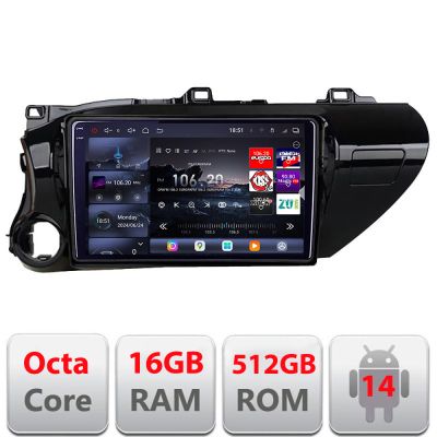 Navigatie Toyota Hilux 2016- Edotec Kit-TY59 8 core QLED 2K 16+512GB 360 Android Waze USB Navigatie Internet Youtube Radio