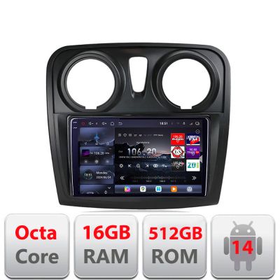 Navigatie Dacia Sandero Logan 2012-2020 Edotec Kit-sandero 8 core QLED 2K 16+512GB 360 Android Waze USB Navigatie Internet Youtube Radio