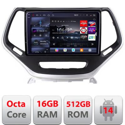Navigatie Jeep Cherokee 2014-2019 Edotec Kit-248 8 core QLED 2K 16+512GB 360 Android Waze USB Navigatie Internet Youtube Radio