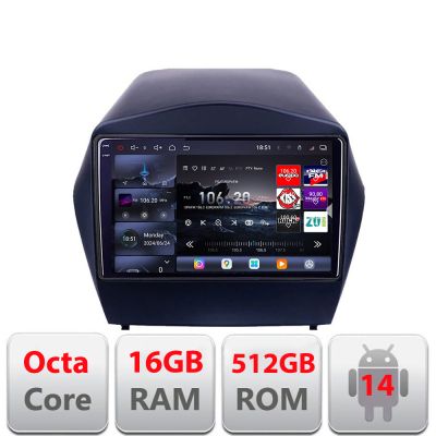 Navigatie Hyundai IX35 2011+ Edotec Kit-361 8 core QLED 2K 16+512GB 360 Android Waze USB Navigatie Internet Youtube Radio